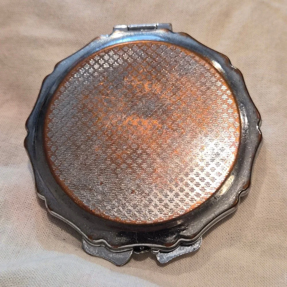Crown Postcard Compact Mirror Robertson Aircraft Corp Silver Tone Scalloped